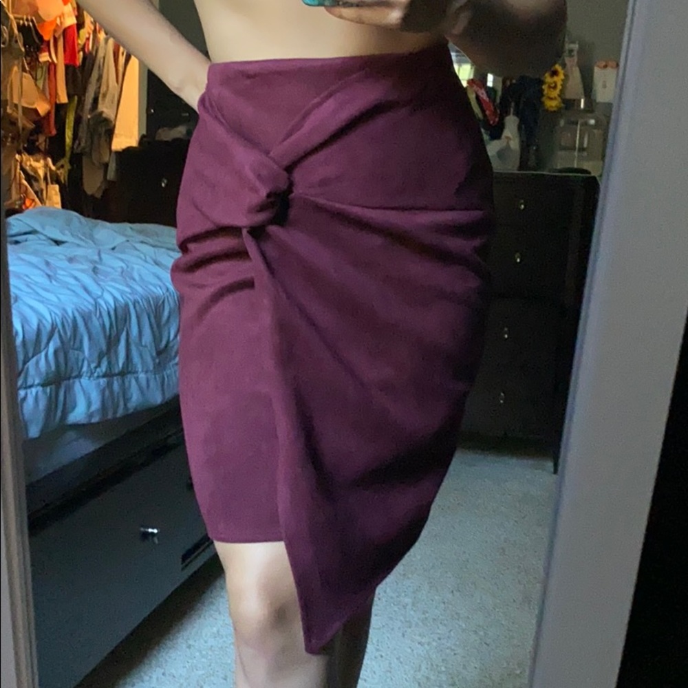 Burgundy Midi Suede Skirt